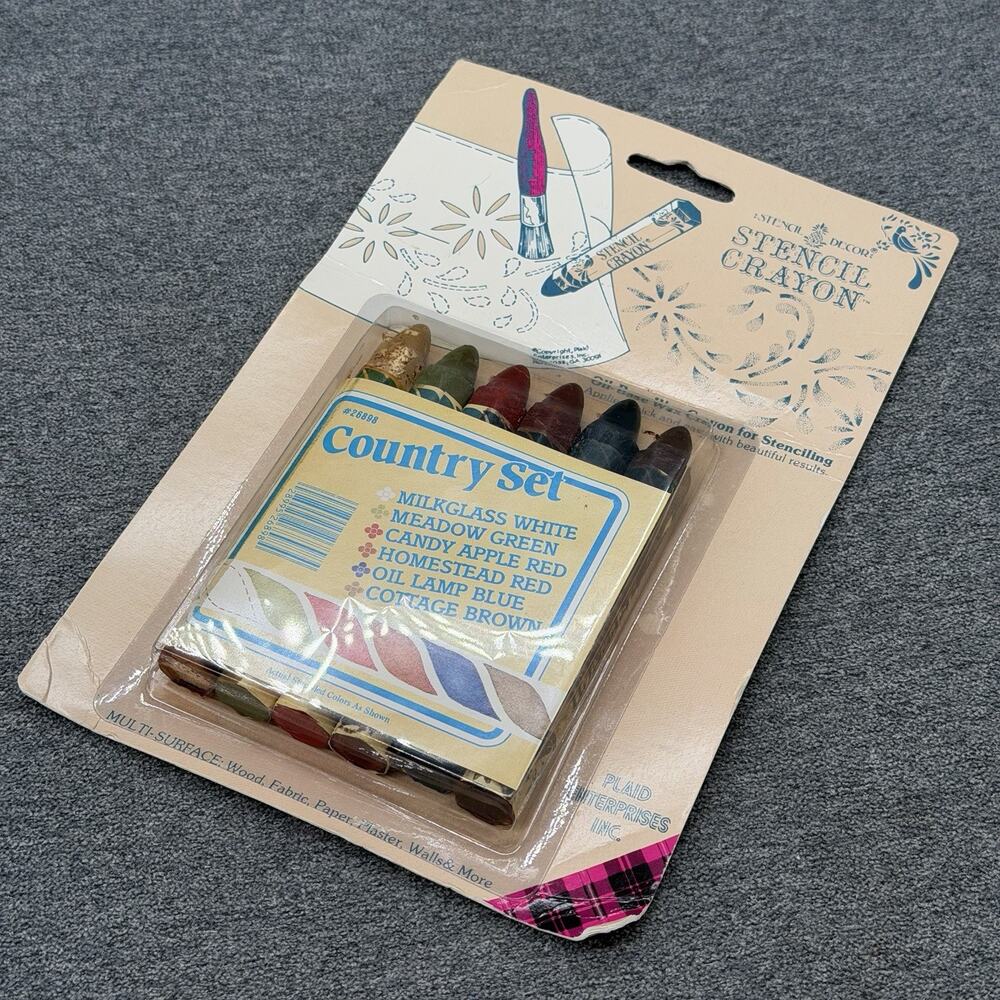 Vintage Plaid Enterprises Stencil Crayons Oil Base Wax Country Set 6 Colors USA